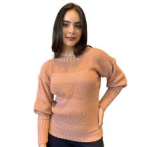 Blusa Tricô Feminina Manga Longa Bufante Punho Canelado Frio
