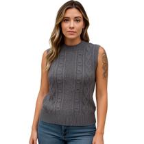 Blusa Tricô FMF Chumbo Sem Manga Básica Casual