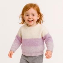 Blusa Trico Infantil listrado meninas com Pelinho manga comprida gola redonda Aconchegante Inverno casaquinho de frio sueter inverno antialérgico
