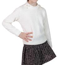 Blusa Tricô Kids Texturizada de Tricô Com Laço e Pérolas Off Blusa Tricô Kids Texturizada de Tricô Com Laço e Pérolas Off