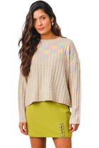 Blusa Tricô Manga Longa Tons Pastéis