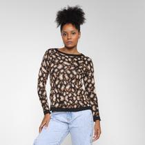 Blusa Tricô Mercatto Animal Print Onça Feminina
