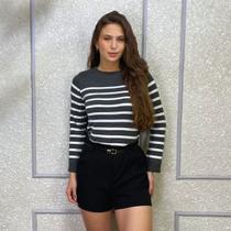 Blusa Tricô Modal Feminina Listrado Elegante Tendência Frio Blusa Tricô Modal Feminina Listrado Elegante Tendência Frio