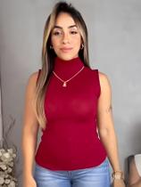 Blusa Tricô Regata Garrafinha Tricot Inverno Lã Bordô