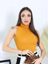 Blusa Tricô Regata Garrafinha Tricot Inverno Lã Laranja Queimado