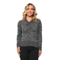 Blusa Tricô Tricot Listrada Feminina Suéter Gola V Ref:954