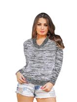 Blusa Tricô Tricot Listrada Feminina Suéter Gola V Ref:954