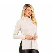 Blusa Tricot Alongada Gola Alta Fenda Lateral Inverno cor:OFF WHITETamanho:P - IDHOK Blusa Tricot Alongada Gola Alta Fenda Lateral Inverno cor:OFF WHITETamanho:P - IDHOK