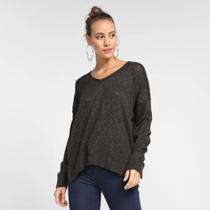 Blusa Tricot Cantão Básica Gola V PRETO