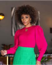 Blusa tricot com manga em crepe