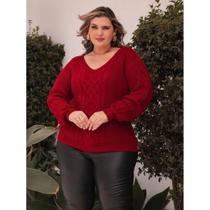 Blusa Tricot Decote V Elegante Confortável Moda Plus Size Tam G4