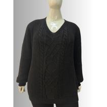 Blusa Tricot Decote V Elegante Confortável Moda Plus Size Tam G4