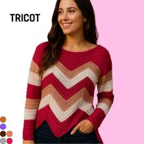 Blusa Tricot Detalhe Zig Zag Manga Longa