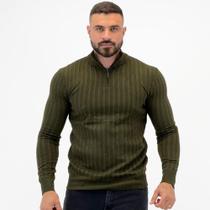 Blusa Tricot Dixie Canelada Gola Alta com Zíper Manga Longa Masculina Blusa Tricot Dixie Canelada Gola Alta com Zíper Manga Longa Masculina