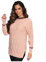 Blusa Tricot Feminina Com Fendas Laterais E Punho