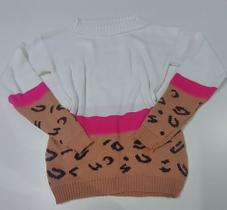 Blusa tricot feminina - detalhe em onça - Nacional