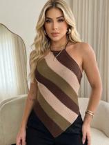 Blusa Tricot Feminina Frente Única Canelado Listrada Inverno Casual Elegante Moda Tricô Quentinha Frio