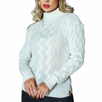 Blusa Tricot Feminina Frio Branca Manga Longa Casual Inverno Quentinha