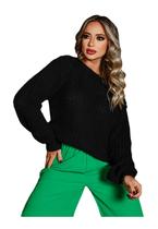 Blusa Tricot Feminina Lã Grossa Ampla Outono Inverno