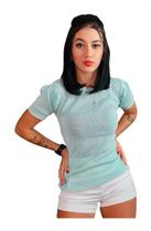 Blusa Tricot Feminina Manga Curta Bufante Lurex - Mônica Blusa Tricot Feminina Manga Curta Bufante Lurex - Mônica