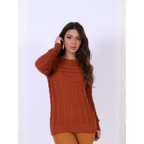 Blusa Tricot Feminina Nervura com Trança Lateral Suéter Inverno Premium