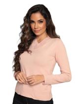 Blusa Tricot Feminina Sueter Gola V Manga Longa