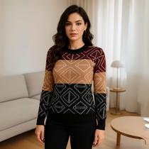 Blusa Tricot Geometrica Manga Longa