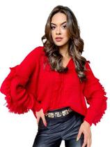 Blusa tricot gola polo com franjas SKU 332