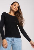 Blusa Tricot Gola Redonda Manga Longa Tramas Preto Salvatore