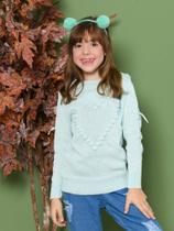 Blusa Tricot Infantil Manga Longa Coração Verde - tam. 6