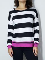 Blusa tricot manga longa decote redondo listras