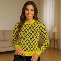 Blusa Tricot Manga Longa Geométrica