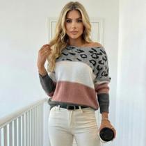 Blusa Tricot Manga Longa Onça Blusa Tricot Manga Longa Onça