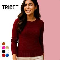 Blusa Tricot Manga Longa Relevo Ondas