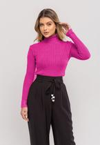 Blusa Tricot Modal Gola Rolê Tramas Pink Salvatore