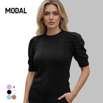 Blusa Tricot Modal Trança Chevron Manga Curta