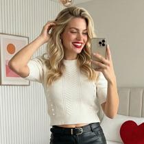 Blusa Tricot Modal Trança Chevron Manga Curta