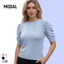 Blusa Tricot Modal Trança Chevron Manga Curta