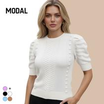 Blusa Tricot Modal Trança Chevron Manga Curta