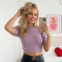 Blusa Tricot Modal Trança Chevron Manga Curta