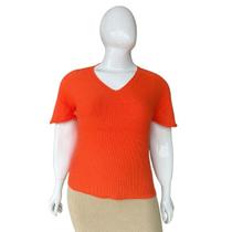 Blusa tricot Modal Verão Manga Rendada Decote V Plus Size Tam EXG G1