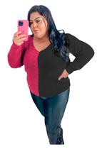 Blusa Tricot Plus Size 2 Cores Trança Gola V Frio Moda