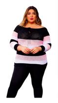 Blusa Tricot Plus Size Feminina Frio Listras Moda Inverno