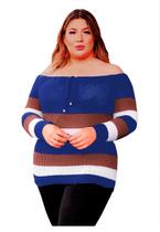 Blusa Tricot Plus Size Feminina Frio Listras Moda Inverno