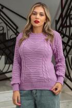 Blusa Tricot Relevo Trançada Manga Longa F081