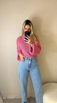Blusa tricot rosa manga over tamanho PP
