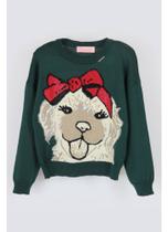 Blusa tricot rosto cachorro laço