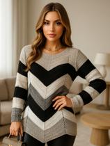 Blusa Tricot Zig Zag Manga Longa