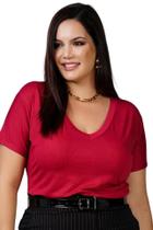 Blusa Tshirt Camiseta Feminina Plus Size Gola V Viscolycra Cor da Moda MARSALA Tamanho GG Veste 48/54
