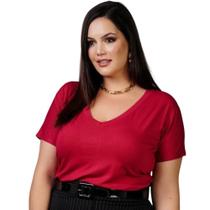 Blusa Tshirt Camiseta Feminina Plus Size Gola V Viscolycra Cor da Moda MARSALA Tamanho GG Veste 48/54